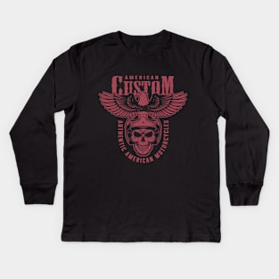 American Custom Motorcycles Biker Retro Skull Kids Long Sleeve T-Shirt